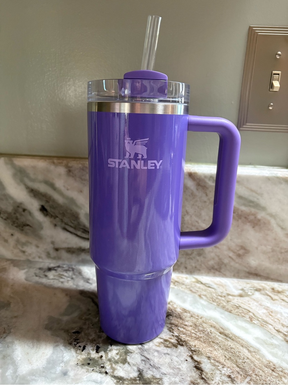 Stanley 30 OZ Purple Insulated Travel Tumbler with Handle and Clear Lid